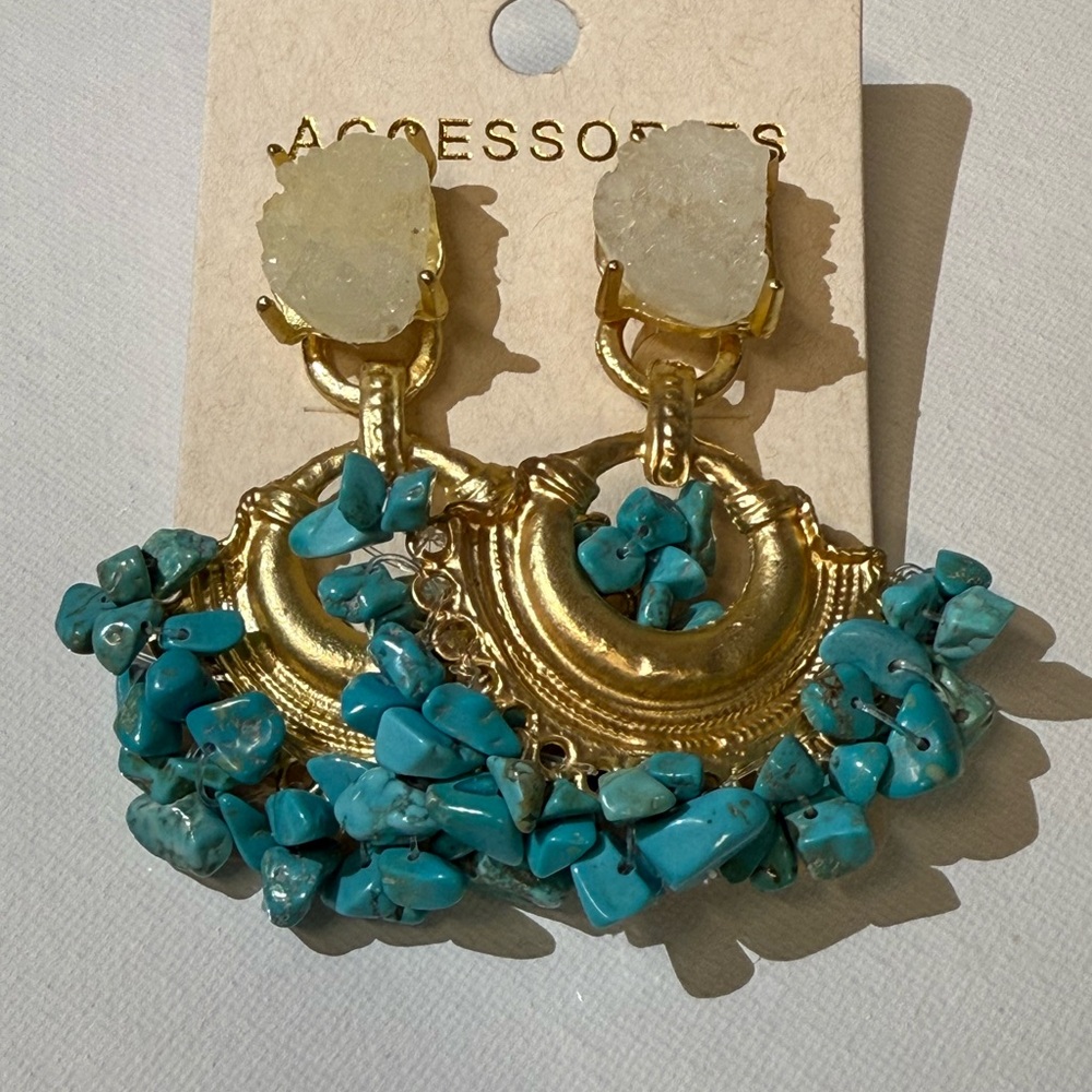 Earrings Bohemian Turquoise Resin Stone Statement Earrings 
Bold Dangle Hoops - Picture 5 of 5